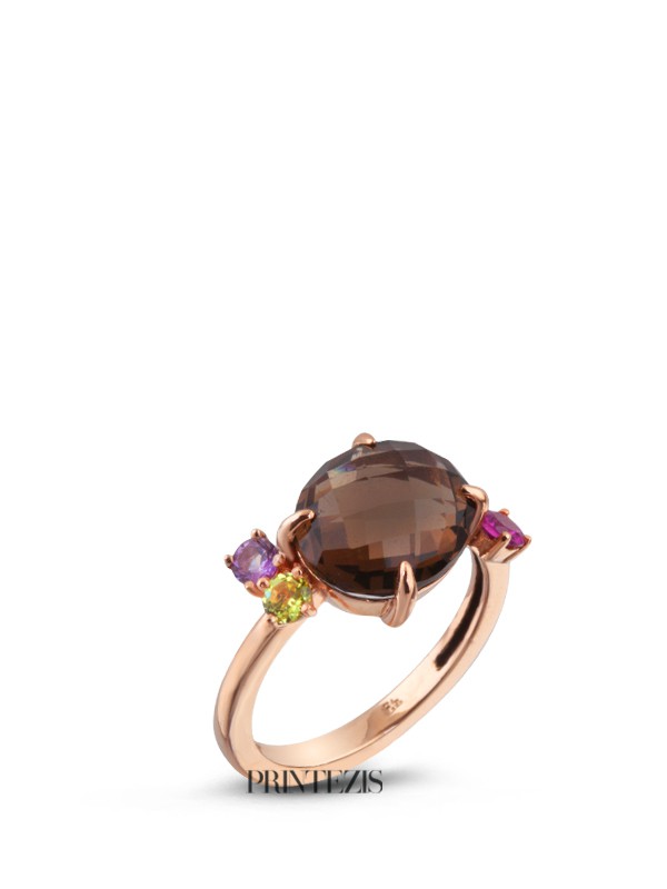 Δαχτυλίδι Ροζ Χρυσό K14 με Ημιπολύτιμες Πέτρες