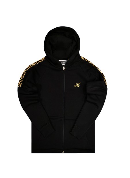 Henry clothing black gold taped zip through hoodie