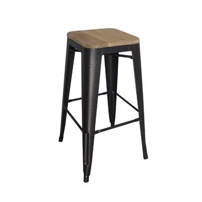 Σκαμπώ Bar Wood Natural Oak/ Μέταλλο Antique Black