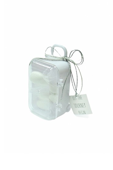 Μπομπονιέρα 12 τμχ. βαλίτσα ακρυλική λευκή με καρτελάκι