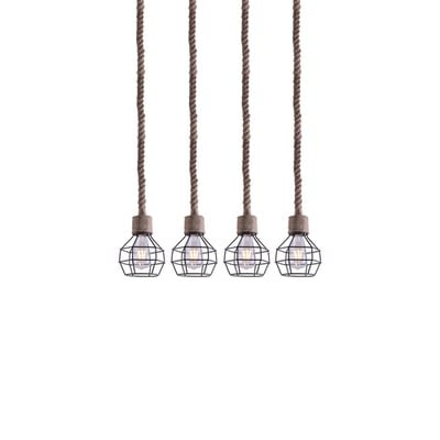 Pendant Light Grenade-4 With Black Metal And Rope