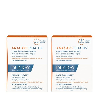 Ducray - Promo Anacaps Reactiv, Συμπλήρωμα Διατροφής για Μαλλιά και Νύχια - 2x30Caps