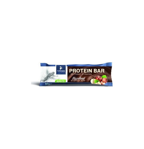MyElements Sports Protein Bar Mπάρα Πρωτεΐνης εμπλουτισμένη με βιταμίνες, με γεύση Φουντούκι & Σοκολάτα, 60gr