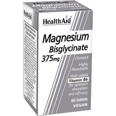 HEALTH AID Magnesium Bisglycinate 375mg Συμπλήρωμα Διατροφής Με Μαγνήσιο Δισγλυγινικό & Βιταμίνη Β6 60 Ταμπλέτες 