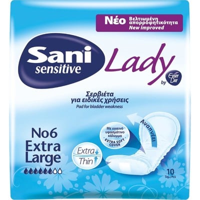 SANI Sensitive Lady Discreet Απορροφητικές Σερβιέτες Ακράτειας Νo6 Extra Large x10 Τεμάχια