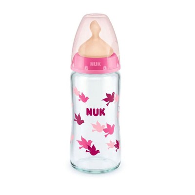 NUK First Choice Plus Μπιμπερό Γυάλινο Latex Για Ηλικία 0- 6 Μηνών Με Δείκτη Ελέγχου Θερμοκρασίας 240ml Σε Διάφορα Χρώματα