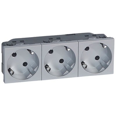 Mosaic Socket 3X2P+E Schuko 45 Aluminium