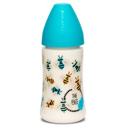 Suavinex Μπιμπερό πλαστικό 270ml με θηλή σιλικόνη ρυθμιζόμενης ροής 0+ Blue Bee