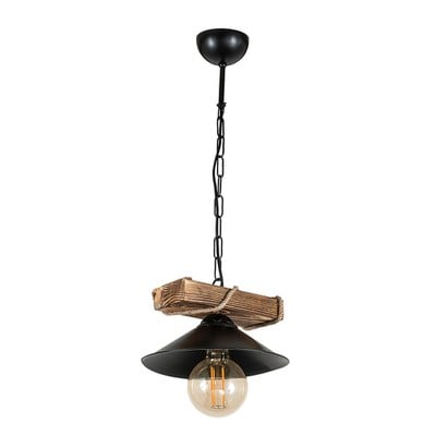 Pendant Light Black Wooden Rail And Black Hat 1Xe2