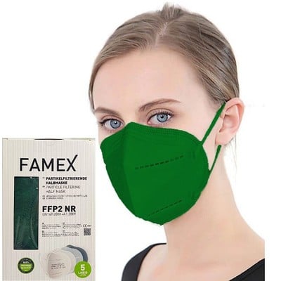 FAMEX Μάσκα Προσώπου Υψηλής Προστασίας KN95-FFP2 Χωρίς Βαλβίδα Πράσινο (2x10) 20 Τεμάχια