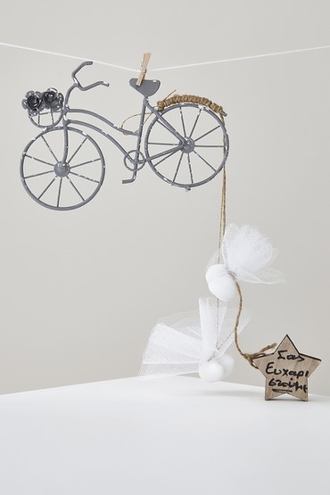 Vintage ποδήλατο με χρυσοκλωστή και ξύλινο αστέρι με ευχή