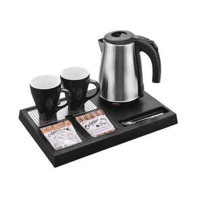 Kettle 1Lt And Serving Tray Set With 2 Ceramic Mug