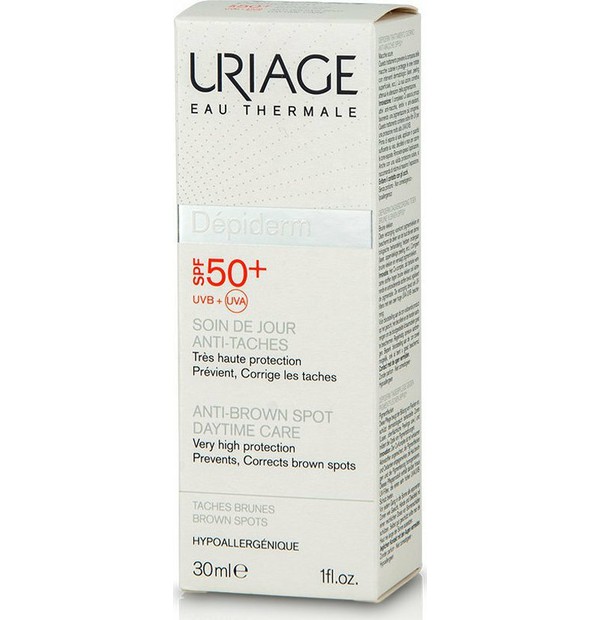 Uriage Depiderm SPF50+ Anti Brown Spot Daytime Cream Κρέμα με Αντηλιακή Προστασία κατά των πανάδων & των κηλίδων, για το πρόσωπο, τα χέρια & το ντεκολτέ, 30ml