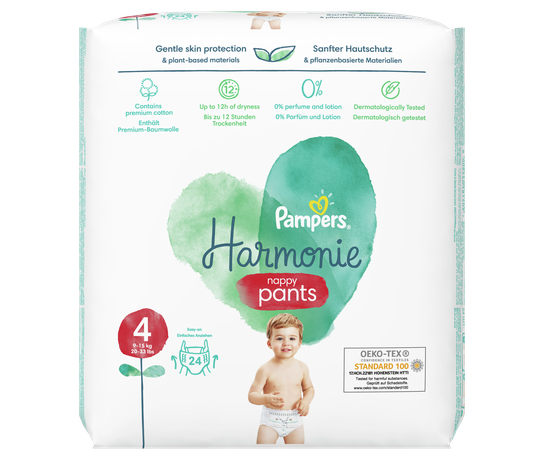 Pampers Harmonie Pants, Size. 4 (9kg-15kg) - 24 Pants-Diapers 