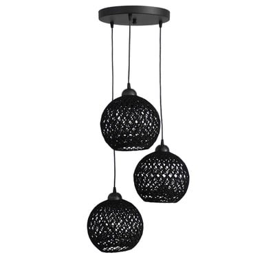 Pendant Light 3xE27 Uneven Balls Rope Black Silk/3