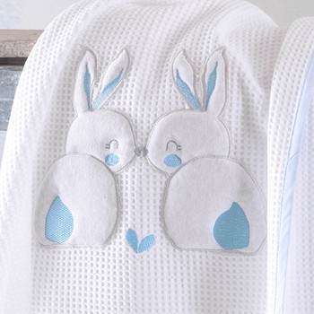 Κουβέρτα Πικέ Κούνιας (120X150) Με Κέντημα Rabbitty Blue Rythmos Home