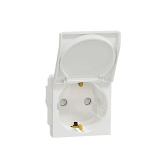 New Unica 2P+E Socket with Shutters and Lid White 