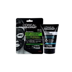 L'oreal Paris Men Expert Promo Pure Carbon Purifying Tissue Mask 1x30gr & Pure Carbon Anti-Blackhead Daily Face Scrub 100ml