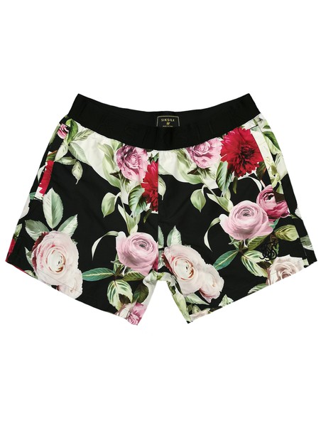 SikSilk Floral Pixel Swim Shorts - Black & Floral Pixel