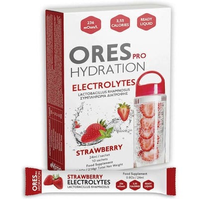 EIFRON Ores Pro Hydration Electrolytes Strawberry Ηλεκτρολύτες & Προβιοτικά Με Γεύση Φράουλας 10 Φακελάκια