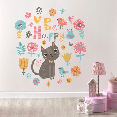 Floral background with cat and birds web