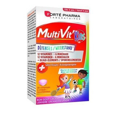 Forte Pharma - MultiVit Kids Παιδική Πολυβιταμίνη Με Βασιλικό Πολτό, Βιταμίνες και Μέταλλα - 30 Μασώμενα Δισκία