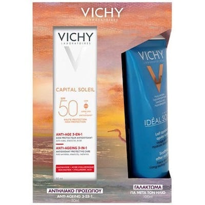 VICHY Promo Pack Capital Soleil Anti-Ageing Αντηλιακή Κρέμα 3 Σε 1 Κατά Των Ρυτίδων SPF50 50ml & Δώρο Ενυδατικό Γαλάκτωμα Για Μετά Τον Ήλιο 100ml