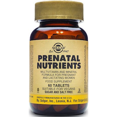 SOLGAR Prenatal Nutrients Πολυβιταμίνη Για Γυναίκες Ιδανική Κατά Την Περίοδο Της Εγκυμοσύνης & Του Θηλασμού x60 Ταμπλέτες