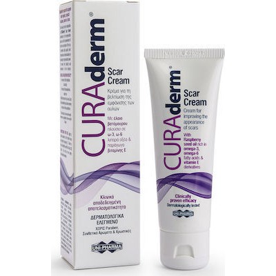 UNI-RHARMA CURAderm Scar Cream Για Την βελτίωση Της Εμφάνισης Των Ουλών, Κοψίματα & Πληγές 50ml