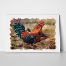 Rooster oil painting torn edges vintage 257876012 a
