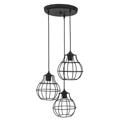 Pendant Light 3xE27 Metal Mesh Black