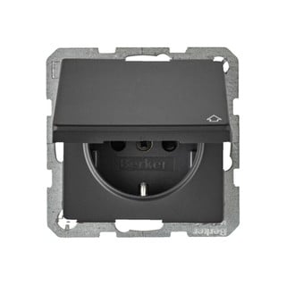 Berker Q.7 2P+E Socket with Shutters and Lid Black