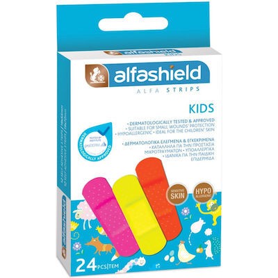 ALFASHIED Strips Kids Υποαλλεργικά Ελαστικά Τσιρότα Για Παιδιά, (19x55mm & 19x72mm)  24τεμ