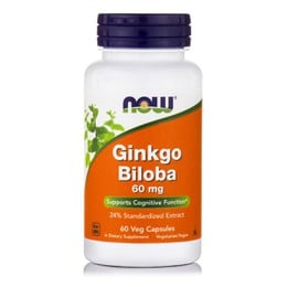 Now Foods Ginkgo Biloba 60mg Συμπλήρωμα Διατροφής για Ενίσχυση μνήμης & Καλή Λειτουργία Εγκεφάλου, 60vegcaps