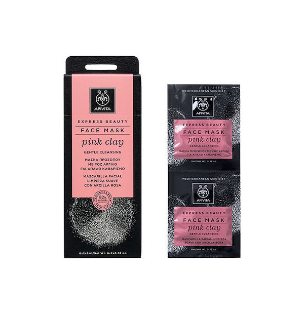 APIVITA Express Beauty Μάσκα Προσώπου για Απαλό Καθαρισμό με Ροζ Άργιλο (2x8ml)