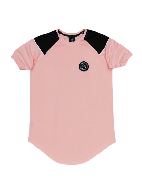 Vinyl art clothing pink t-shirt with color contrast shoulder