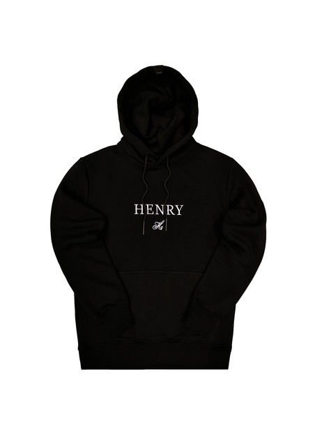 HENRY CLOTHING BLACK HOODIE WITH CENTER LOGO