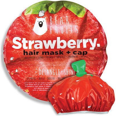 BEAR  FRUITS Strawberry Μάσκα Μαλλιών Για Ευκολοχτένιστα & Λαμπερά Μαλλιά, 20ml + Σκουφάκι Φράουλα