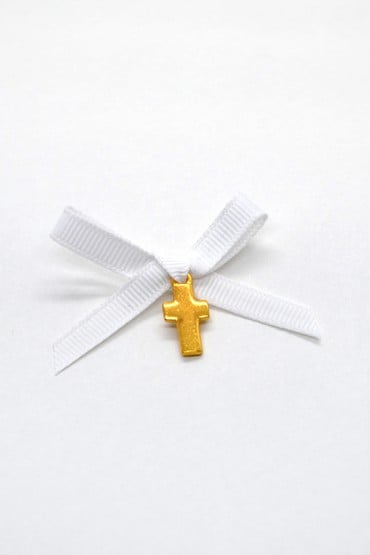 Μαρτυρικό πέτου σε off-white χρώμα με χρυσό σταυρό (συσκ. 50τμχ)