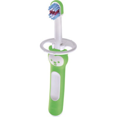 MAM First Brush With Safety Shield Βρεφική Οδοντόβουρτσα Με Ασπίδα Προστασίας Σε Πράσινο Χρώμα Από 6 Μηνών 