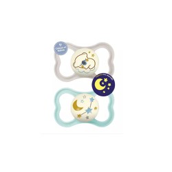 Mam Air Night Silicone Pacifier 16+ Months White-Blue 2 pieces