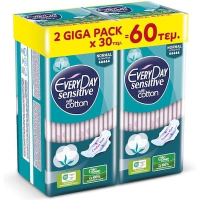 EVERYDAY Σερβιέτες Sensitive Cotton Normal Ultra Plus Giga Pack 60 Τεμάχια 2x30
