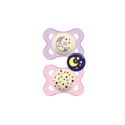 Mam Night Orthodontic Silicone Pacifier 2-6 Months Pink-Purple 2 pieces