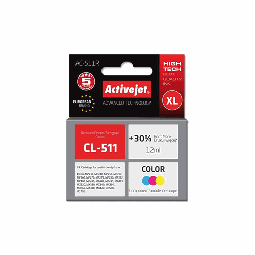 ACTIVE JET  INK ΣΥΜΒΑΤΟ ΜΕ CANON AC-511R #CL-511 T