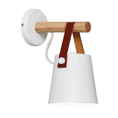 Wall Lamp White Metal With Wood And Leather Ε27 40