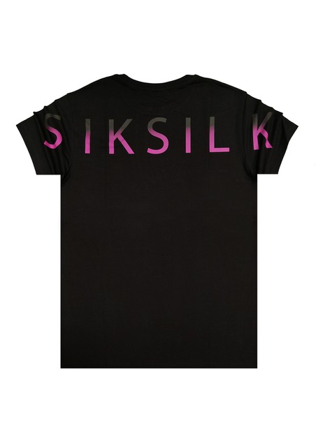 SikSilk S/S Back Fade Back Print Tee - Black / Pink Fade
