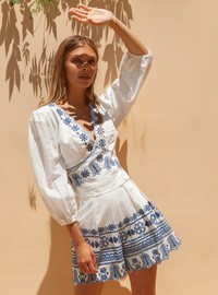 Resort Collection: Linen blend embroidered bermuda 