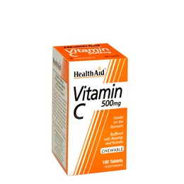 Health Aid Vitamin C 500mg with Rosehip and Acerola Μασώμενη Βιταμίνη C, 100 chew. tabs