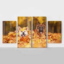 4panel two dogs in leaves