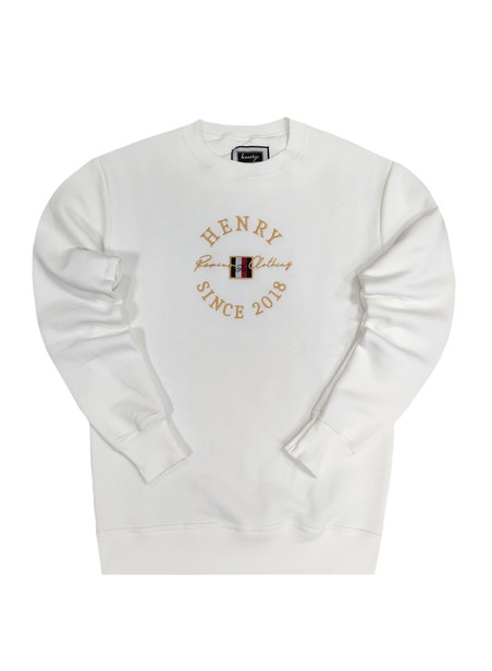 Henry clothing white sweatshirt gold emblem